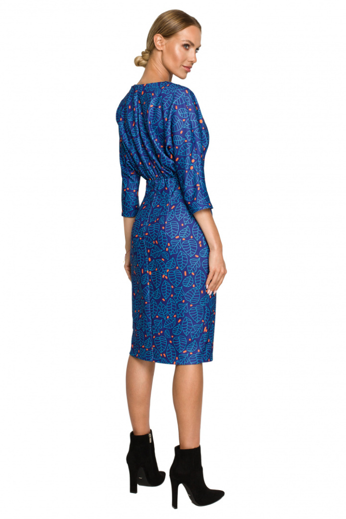 Sukienka midi z nadrukiem dekolt V ołówkowa spódnica m1